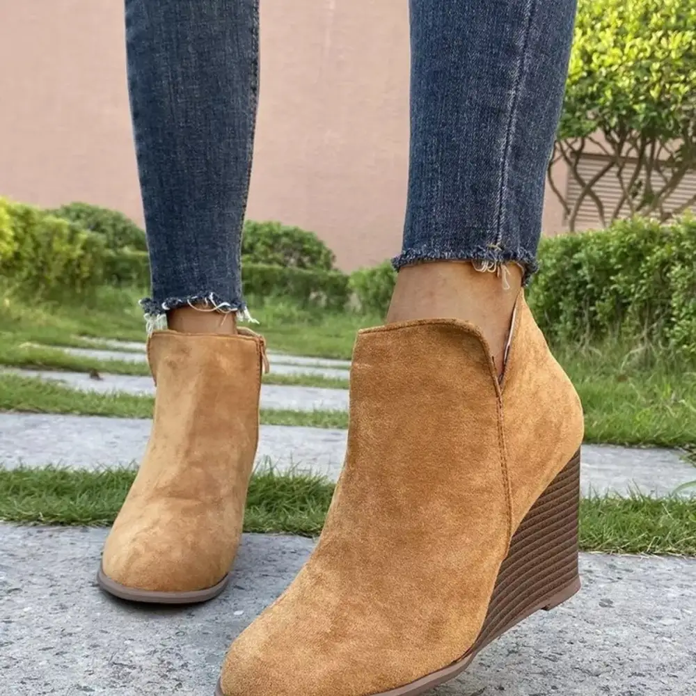 Side Zipper Wedge Boots