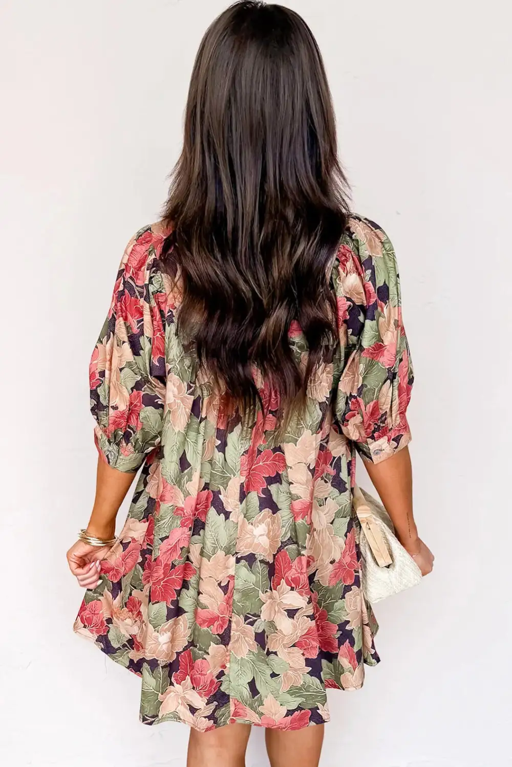 Drape Floral Printed V Neck Mini Dress