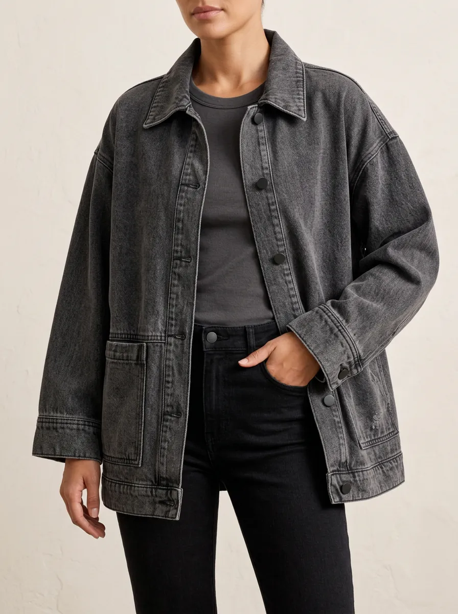 Women's Denim Layering Jacket with Oversized Fit Detail