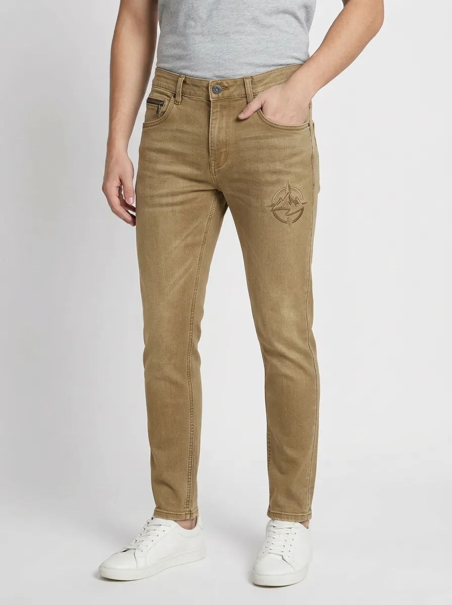 Men's Adventure Mountain Compass Printed Slim-Fit Jeans