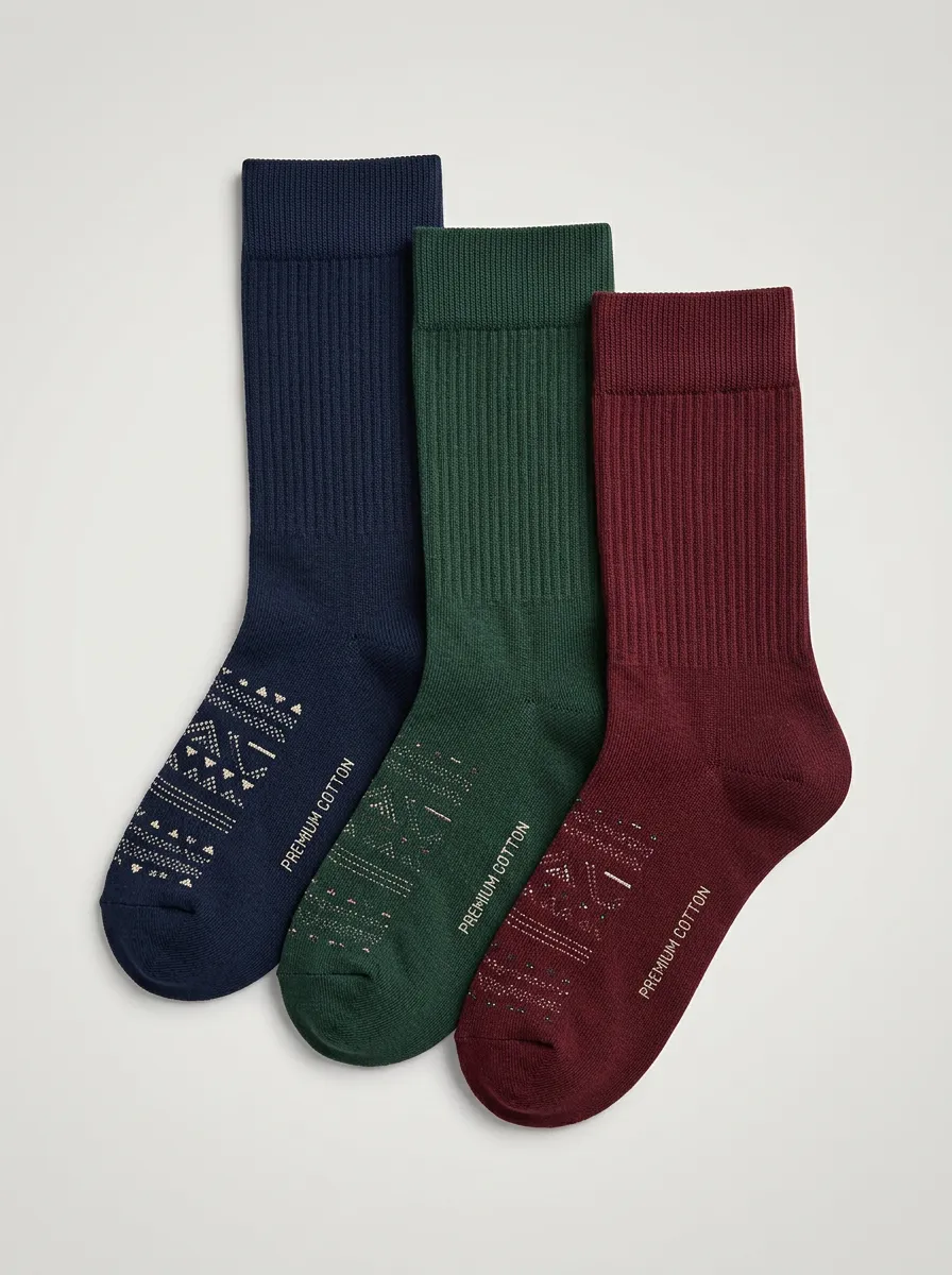 Ribbed Geometric Cotton Men's Three-Pair Crew Socks