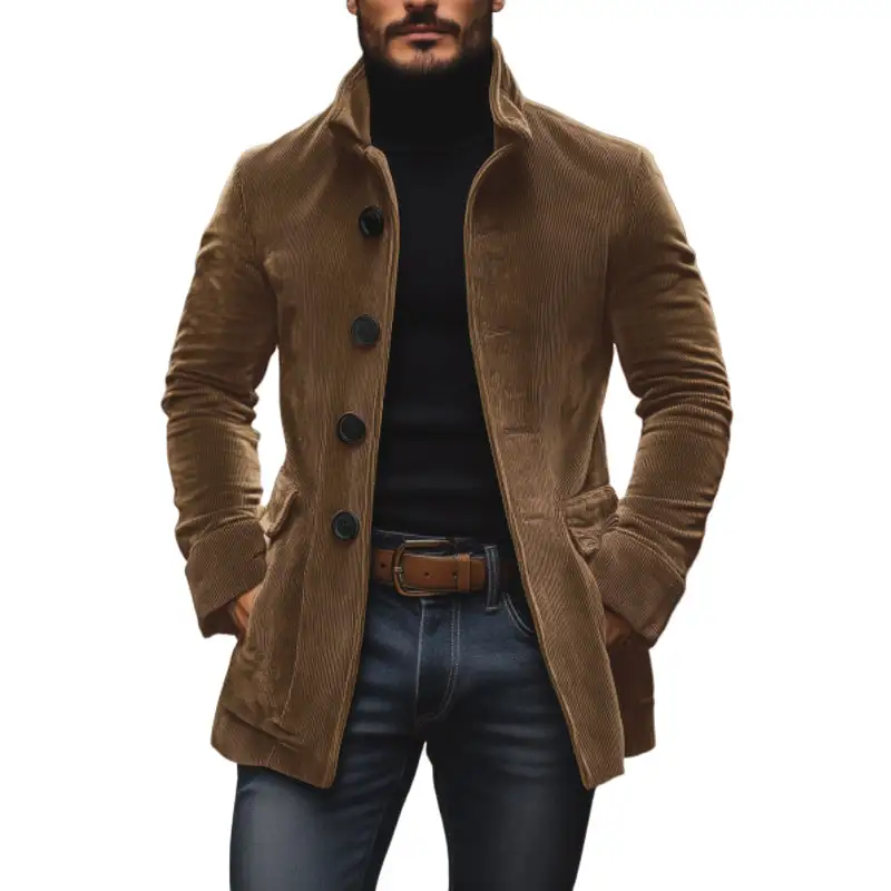 Textured Button Band Collar Coat
