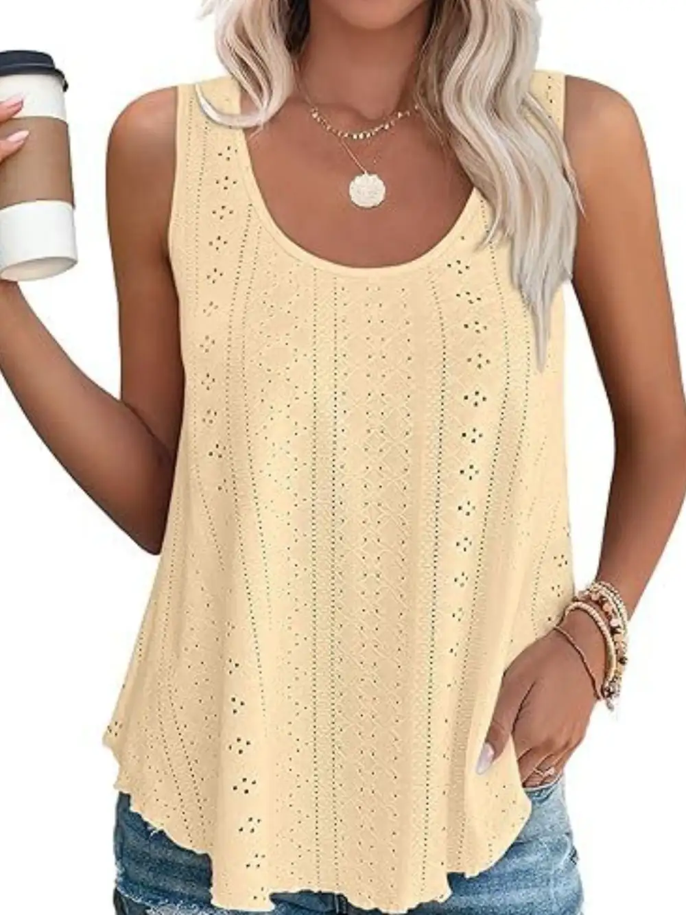 Scoop-Neck Eyelet Tank Top