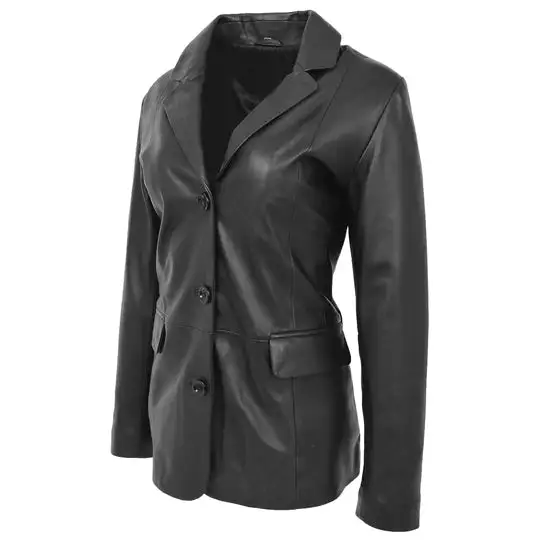 Button Front Leather Blazer