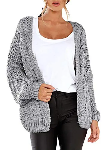 Womens Open Front Long Sleeve Chunky Knit Cardigan Sweaters Loose Outwear Coat