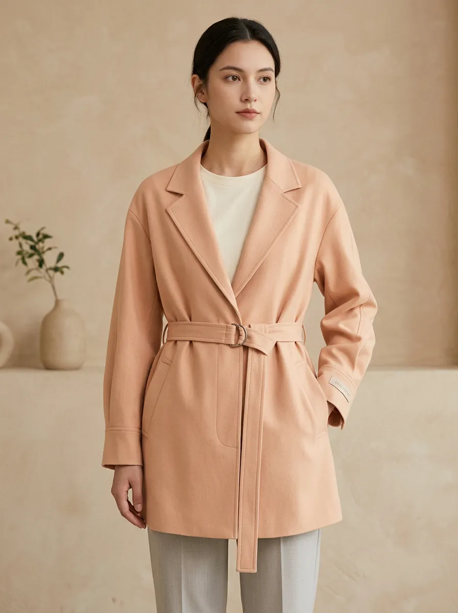Peach Belted Wool Blend Coat