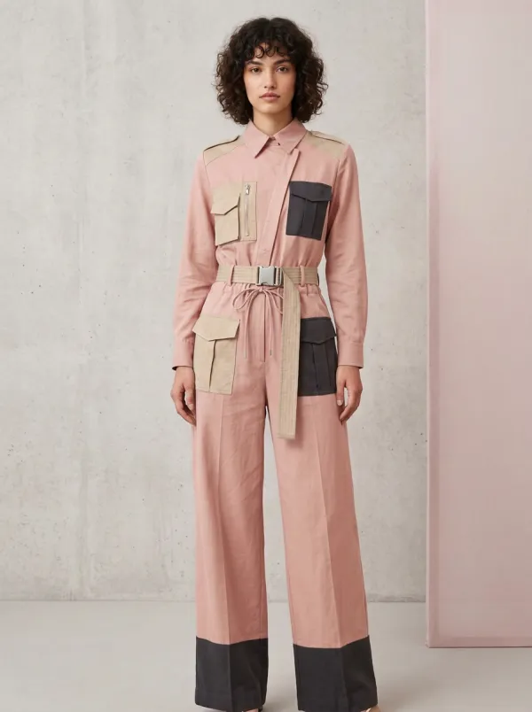 Women's Utility Colorblock Patch Pocket Belted Jumpsuit
