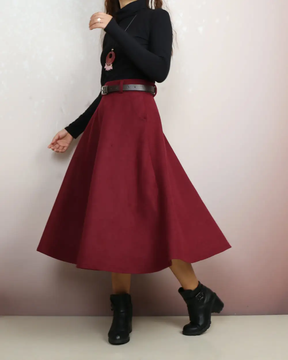 Everyday Belted Wool Maxi Skirt