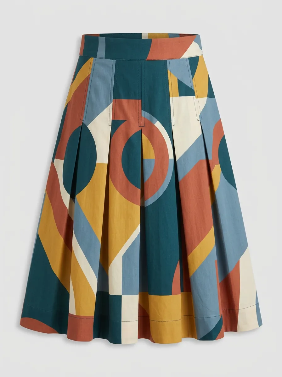 Women's Retro Geometric Pattern Printed Pleated Skirt