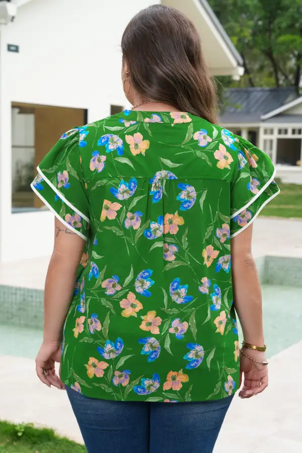 Women's Floral Print Ruffled Blouse