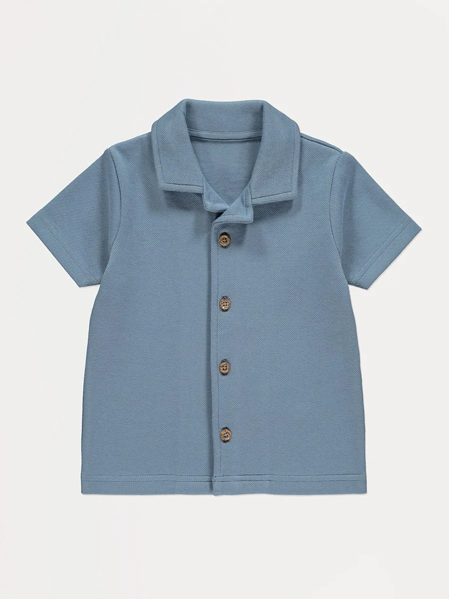 Blue Pique Short Sleeve Shirt