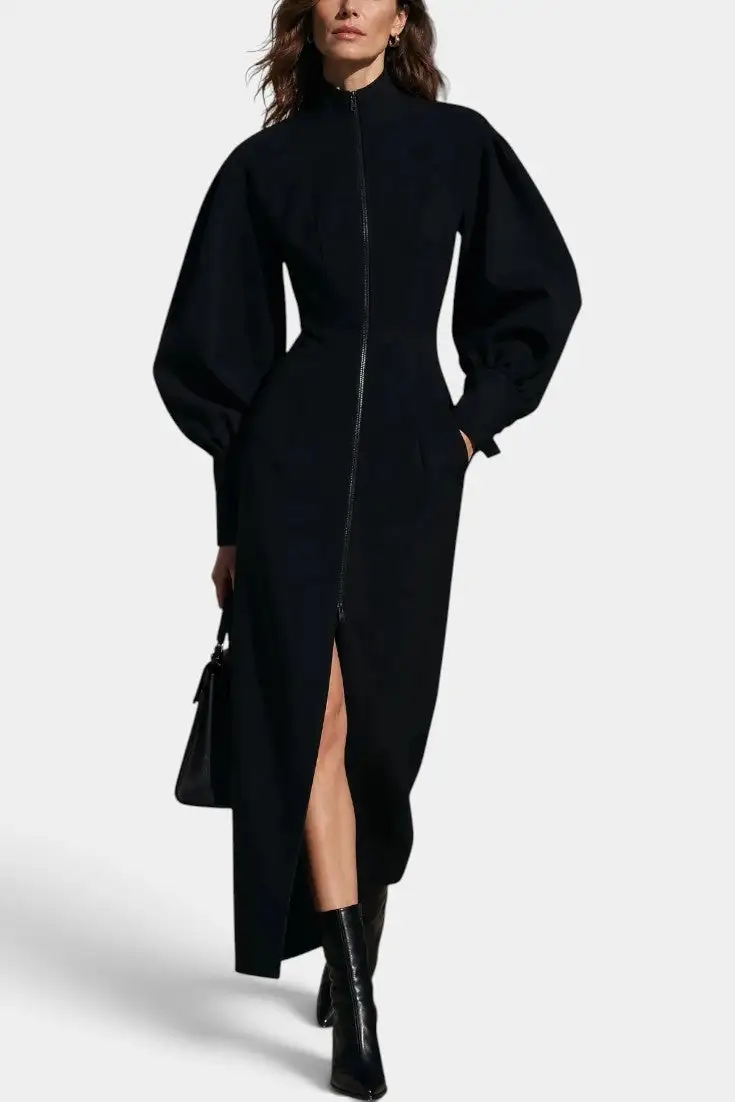 Zip-Front Maxi Dress