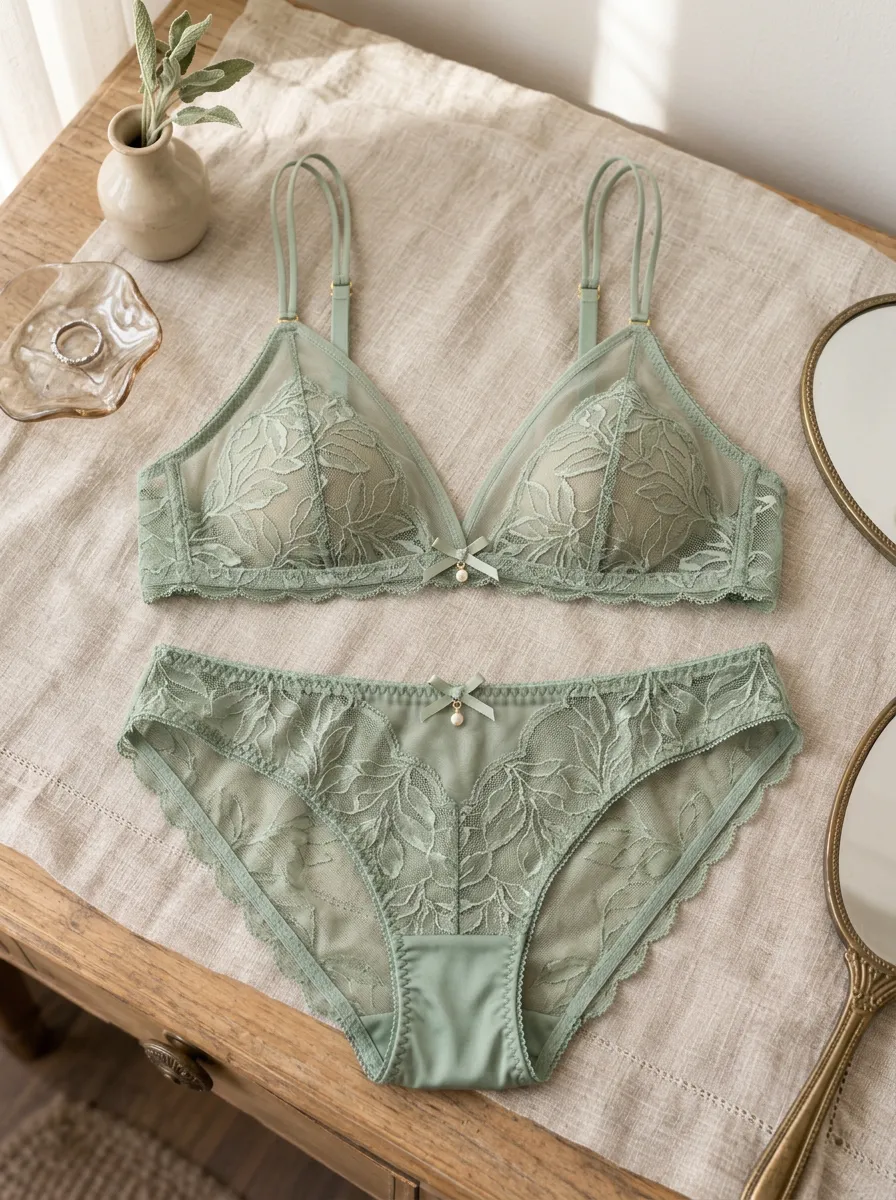 Women's Floral Lace Embroidered Floral Triangle Bralette Lingerie Set