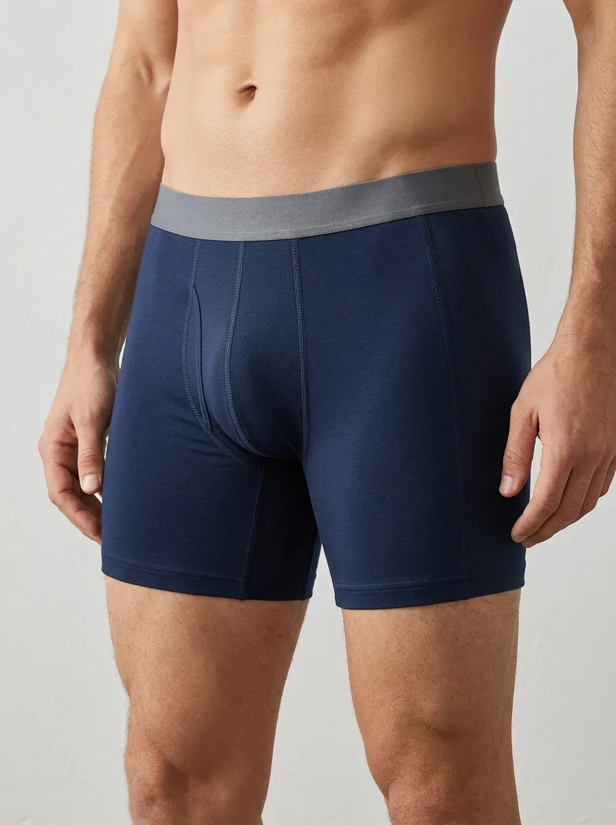 Men's Navy Blue Solid Color Breathable Boxer Briefs