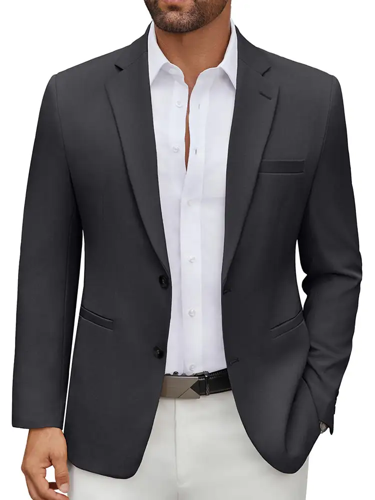 Textured Weave Sharp Lapel Blazer Jacket