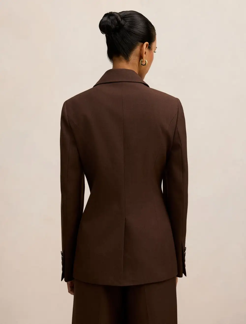 Chocolate Brown Petite Double-Breasted Tailored Blazer