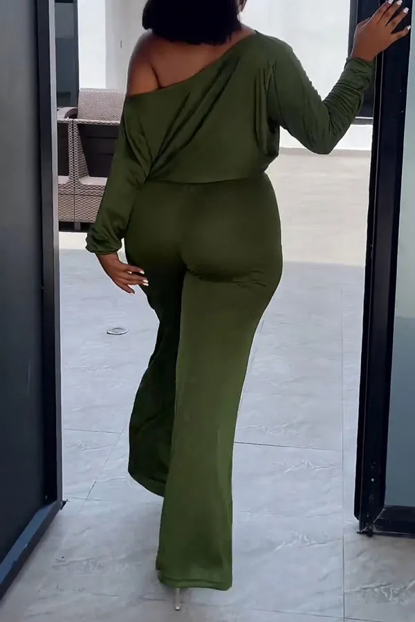 Drawstring Slash Neck Batwing Sleeve Jumpsuit