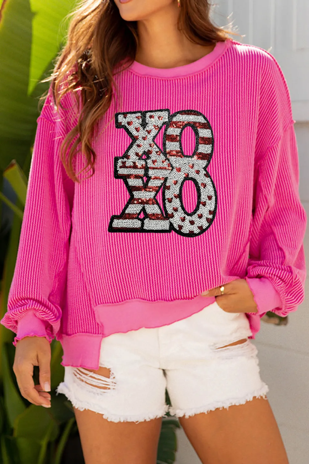 Strawberry Pink Twisted Ribbed Block Pullover
