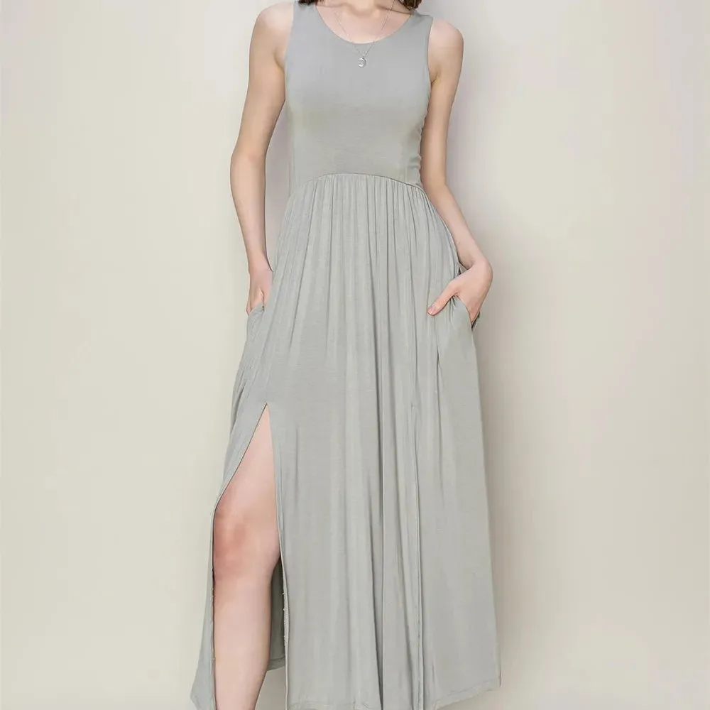 Sleeveless Slit Midi Dress