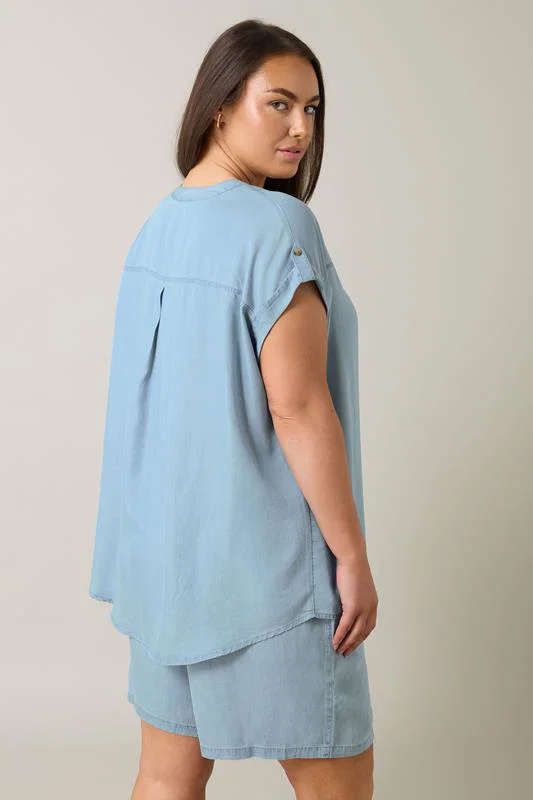 Light Blue Lyocell Short Sleeve Denim Shirt detail 3