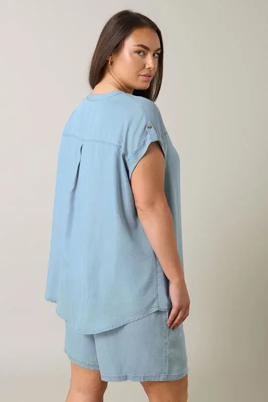 Light Blue Lyocell Short Sleeve Denim Shirt