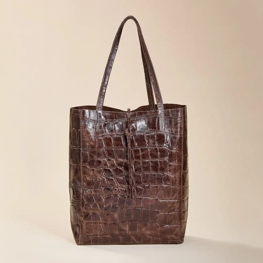 Gallery Inspired Leather Croco Texture Tote Bag