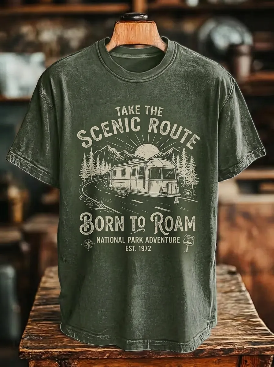 Unisex Camping Lover Scenic Route Camper Van Printed T-shirt