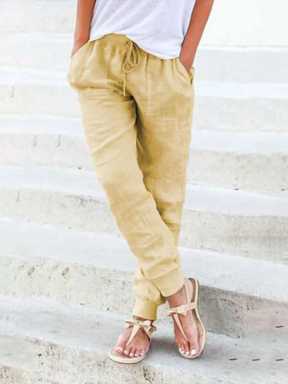 Women's Casual Pure Color Elastic Waist Pants