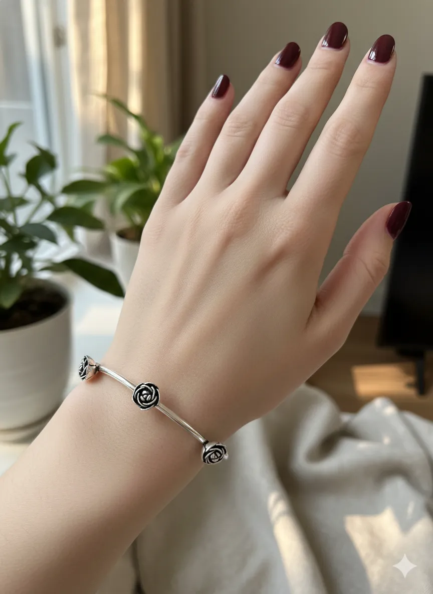 Rose Charm Cuff Bangles Adjustable