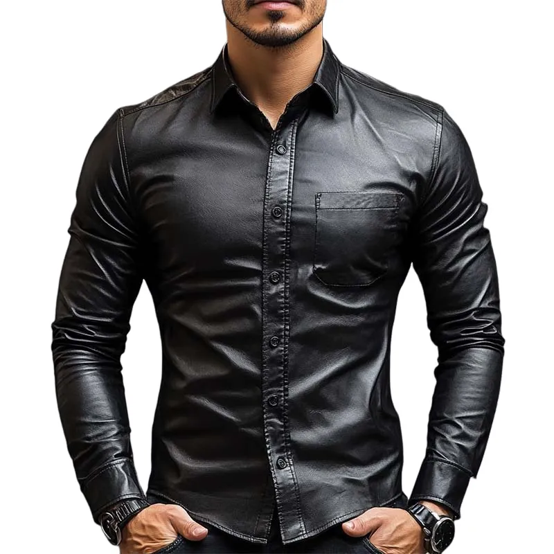 Textured Leather Overshirt Shirt