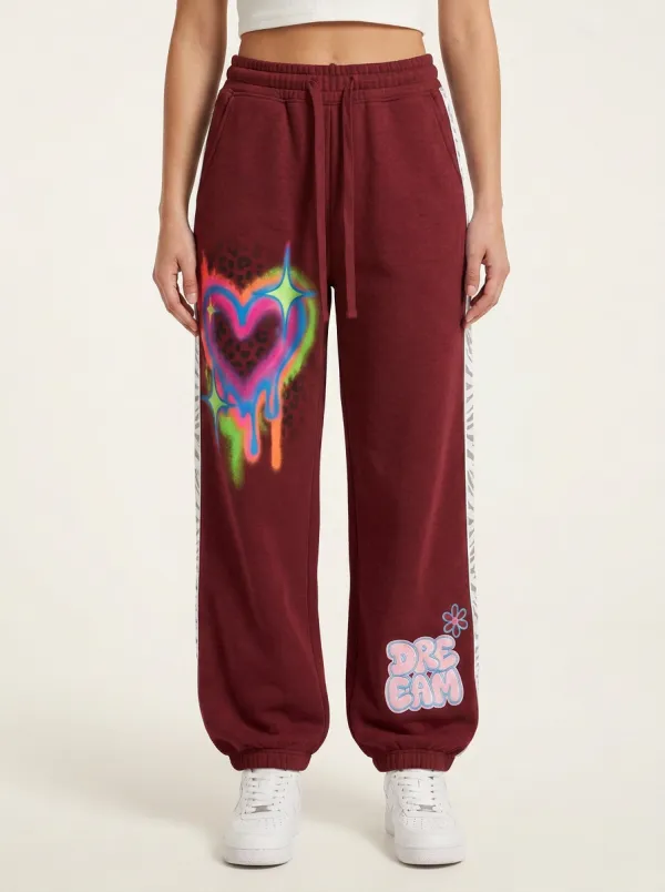 Women's Streetwear Leopard Heart Airbrush Printed Sweatpants