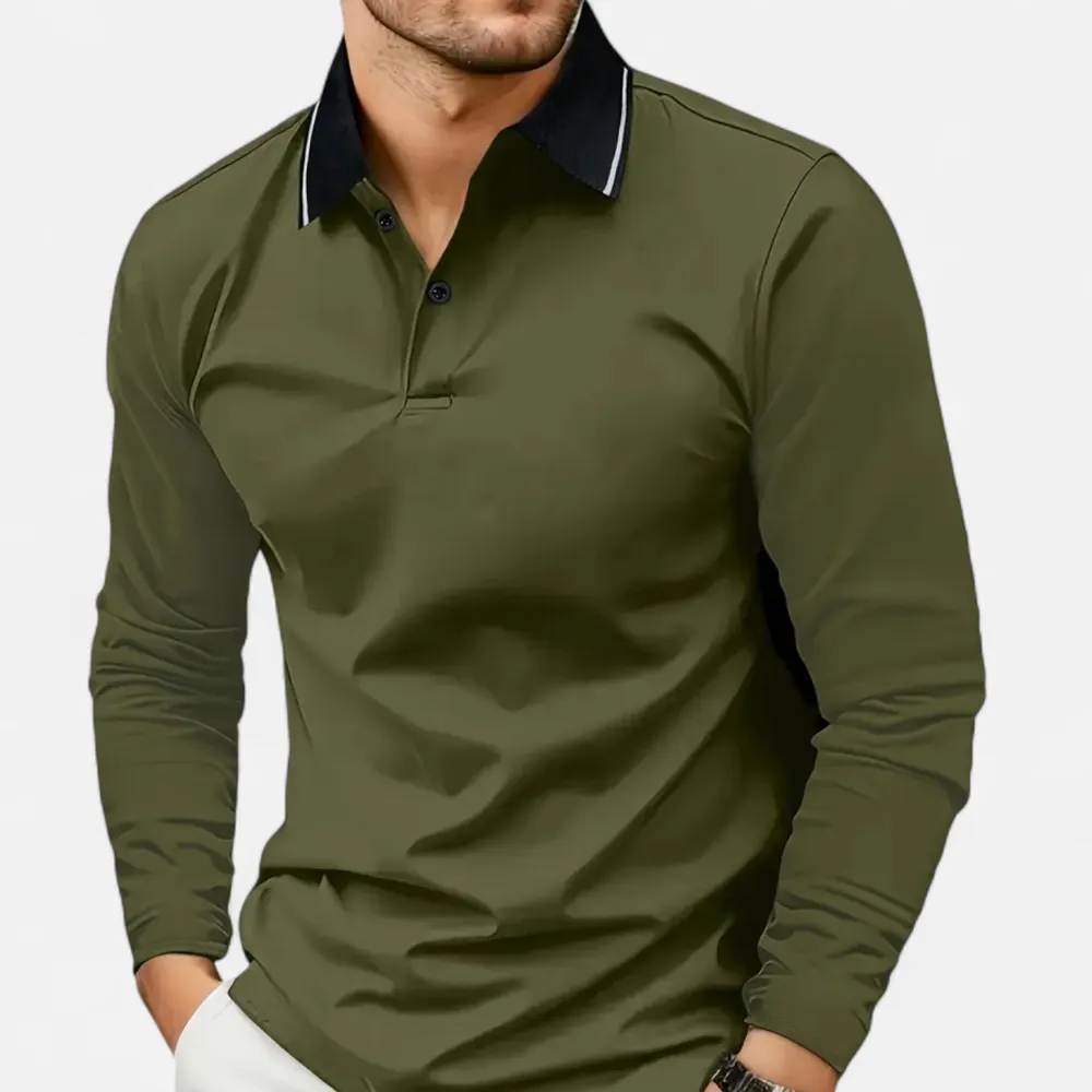 Rugby Style Breathable Long Sleeve Polo Shirt