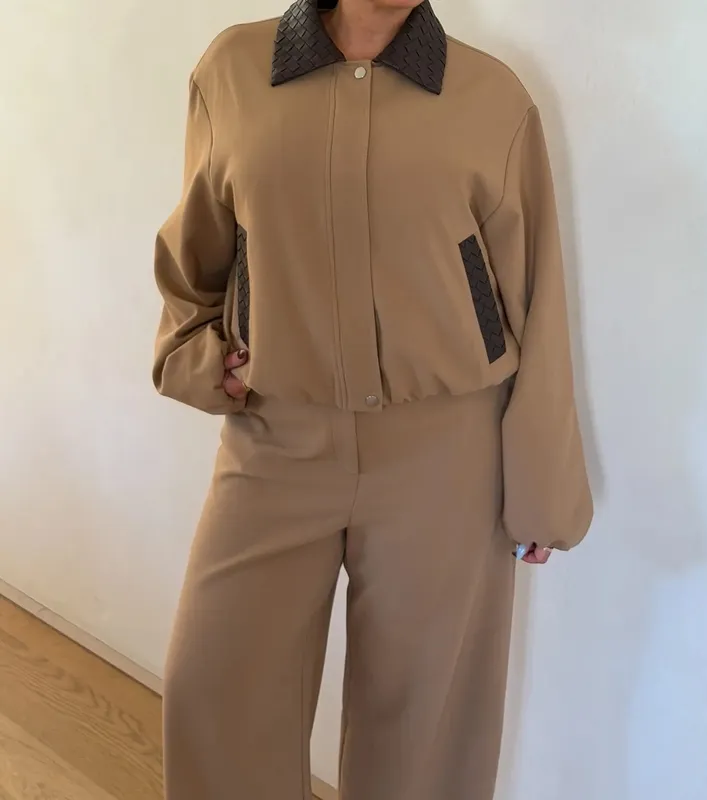 Tan Braided-Collar Jacket