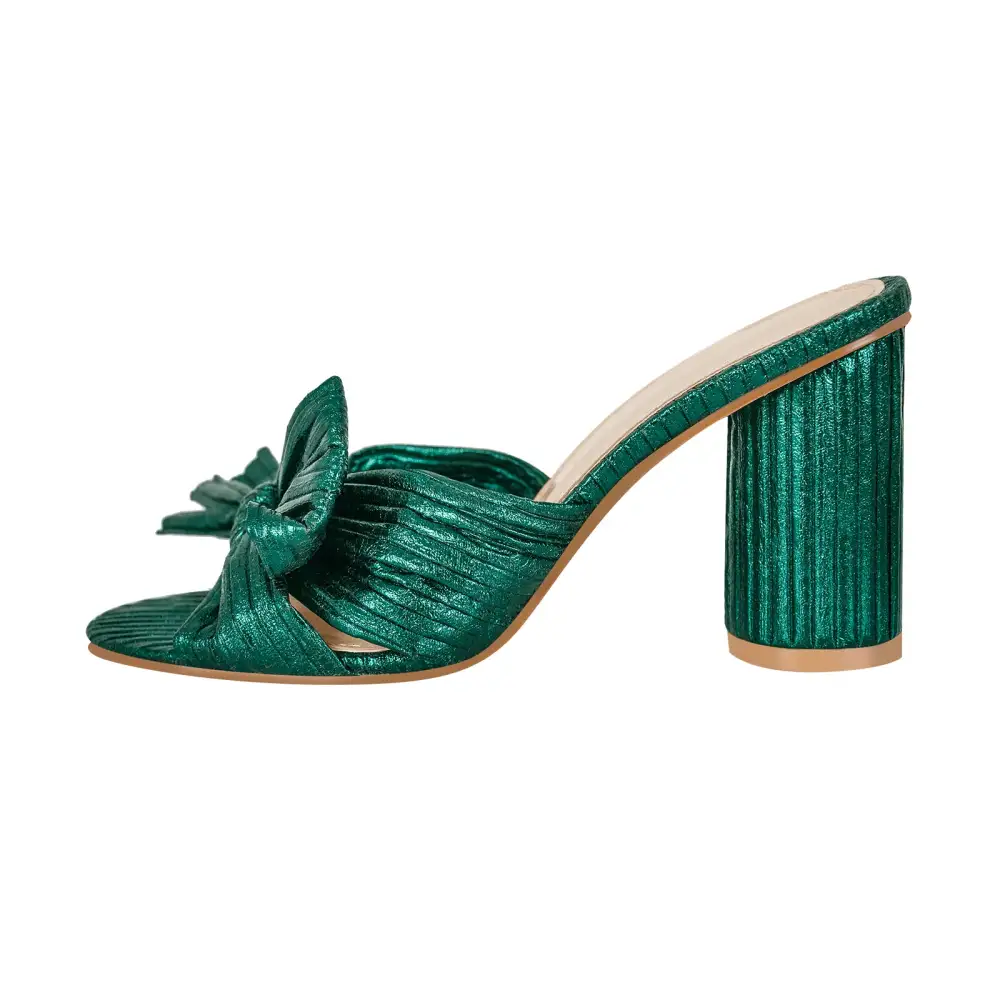 Round Toe Chunky Heel Bow Mule Sandals