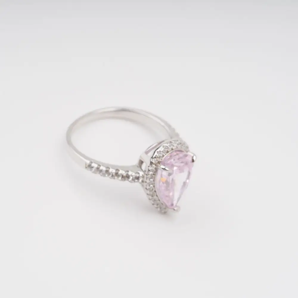 Pink Pear Shaped Gemstone Sterling Silver Ring