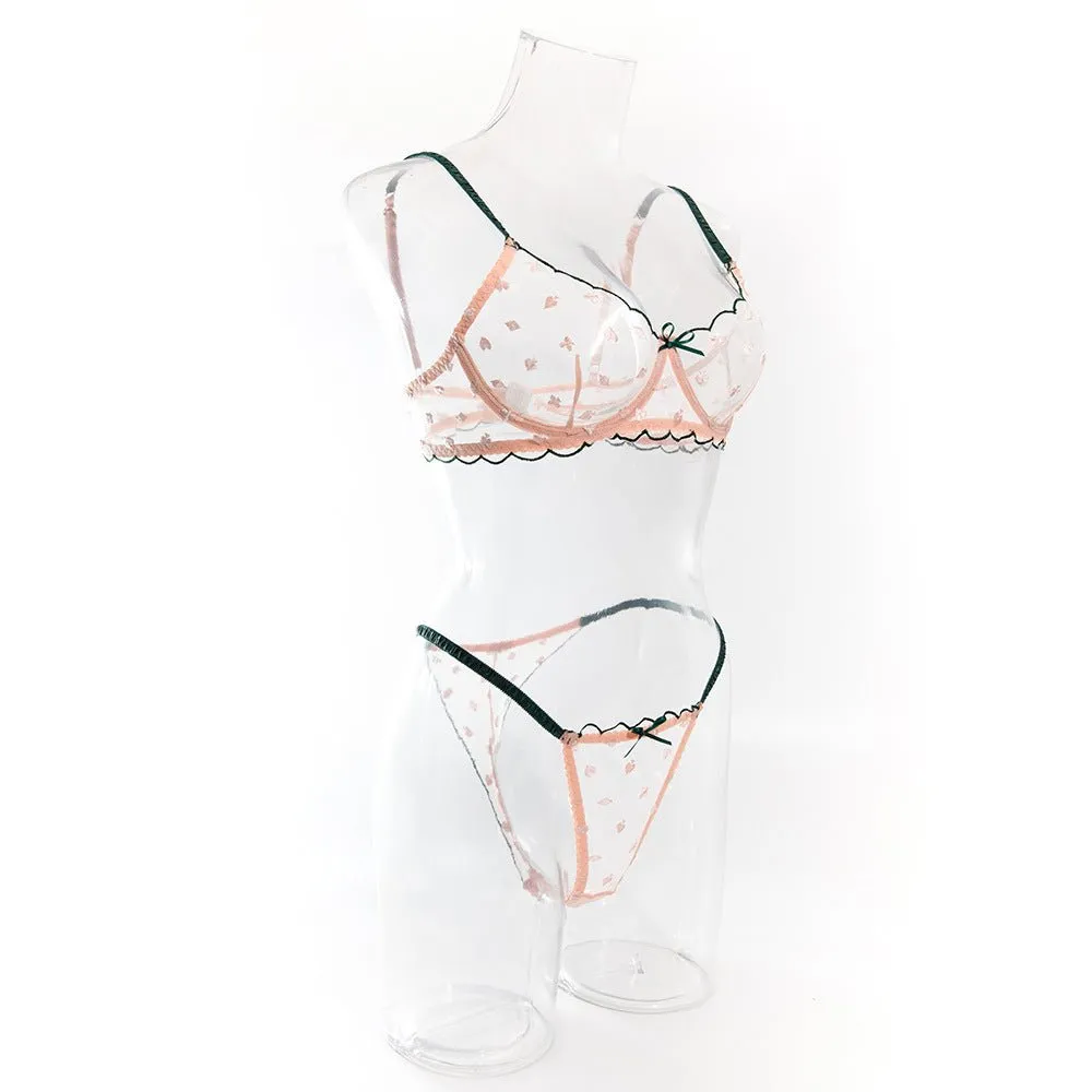Card Pattern Sheer Lace Underwire Bra Set