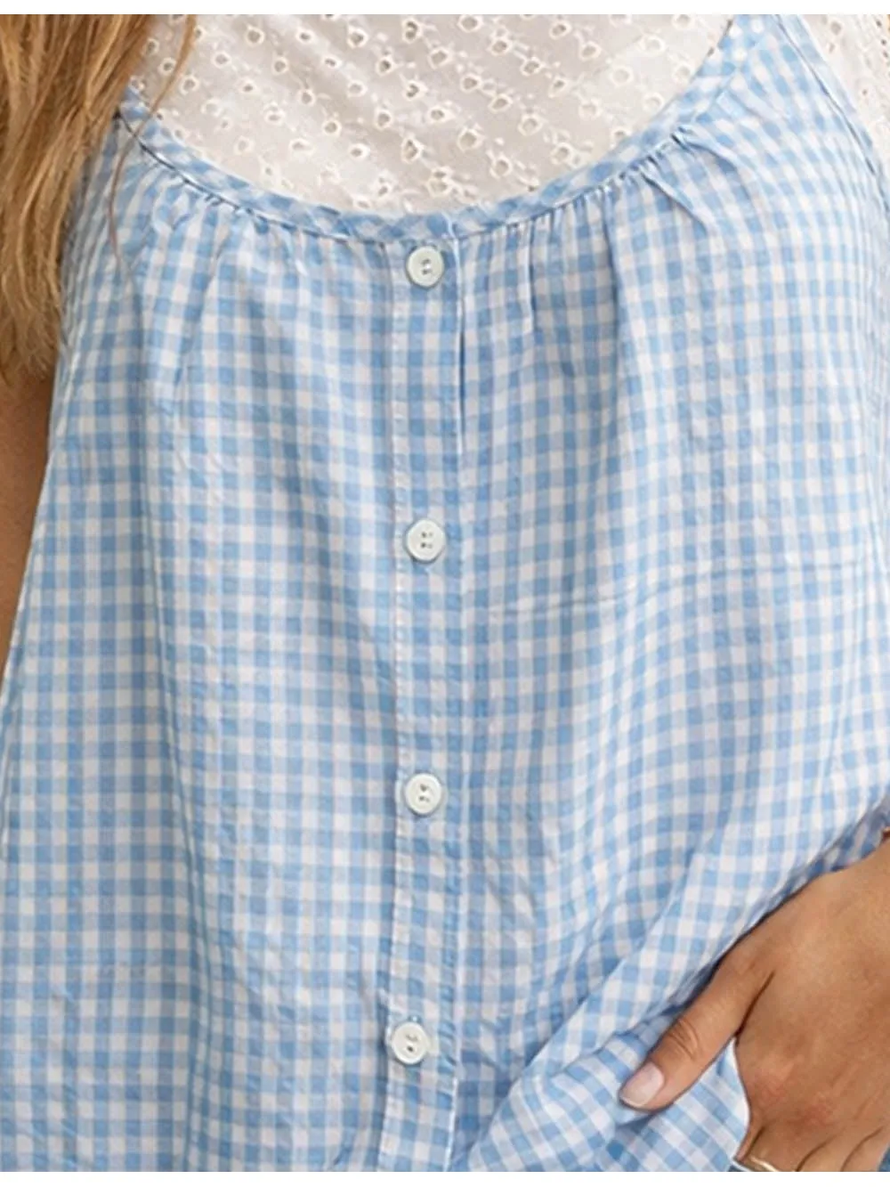 Checked Button Front Two Piece Sleeveless Cami Top