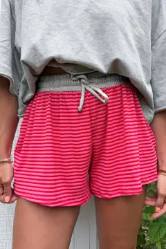 Contrast Elastic Waist Casual Ribbed Shorts