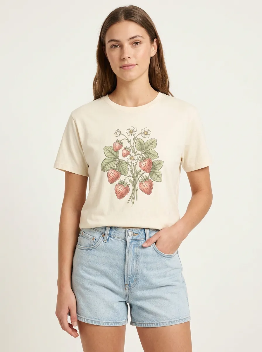 Women's Strawberry Graphic Crewneck T-Shirt