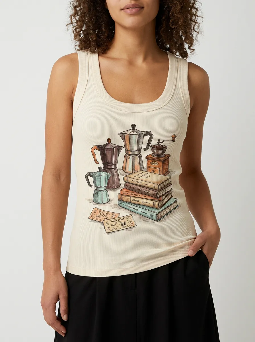 Women's Coffee Bookworm Moka Pot Graphic Tank Top