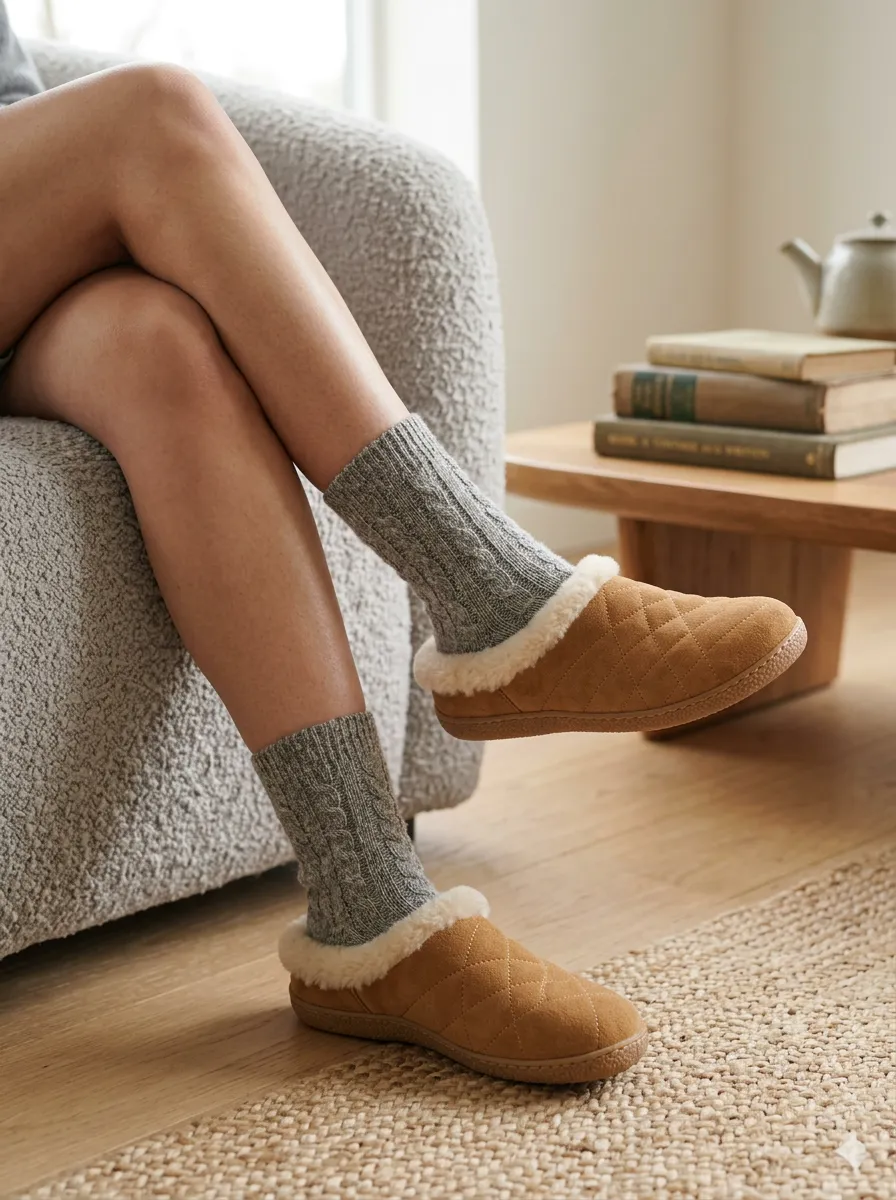 Classic Suede Look Quilted Detail Unisex Warm Wool Shoes
