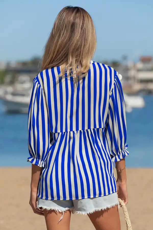 Women's Striped Balloon Sleeve Loose Fit Top