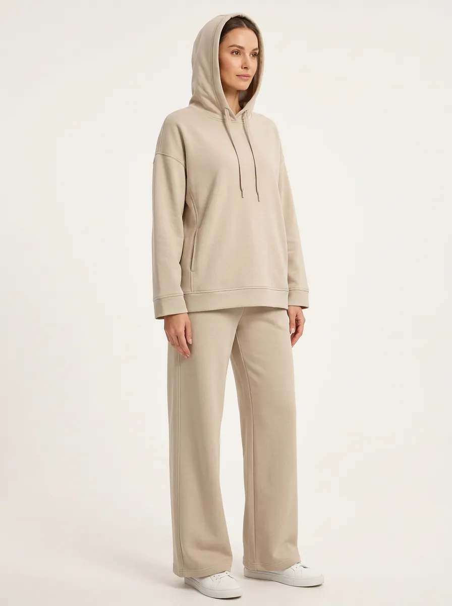 Women's Oversized Hooded Pullover and Wide-Leg Trouser Set