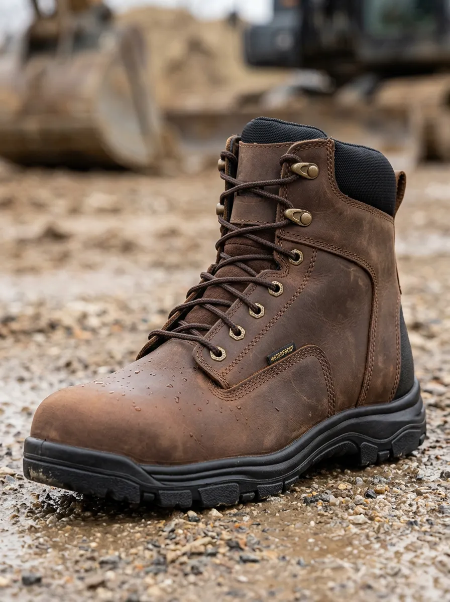 Unisex Brown Leather Waterproof Construction Work Boots