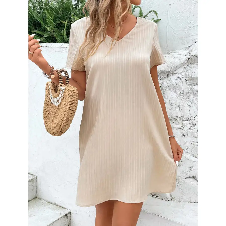 Lace Detail V-Neck Short Sleeve Mini Dress