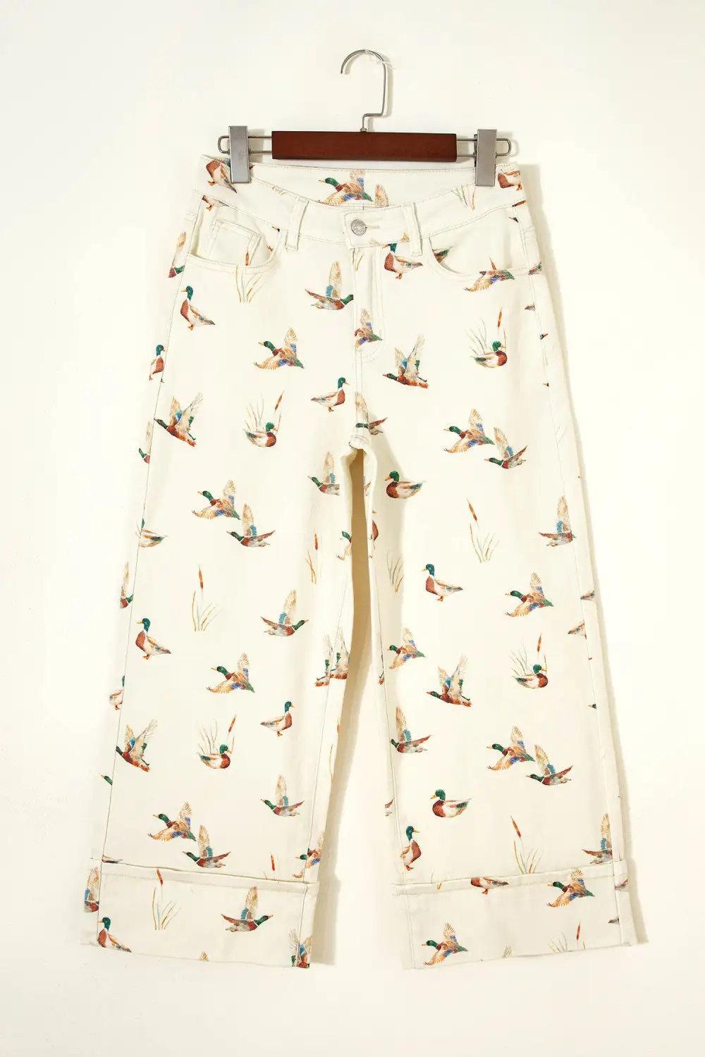 Women's Stylish Mallard Printed Cuffed Hem Shift Jeans