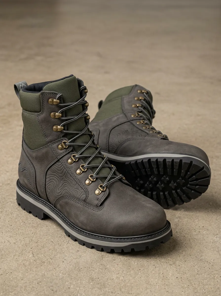 Men's Classic Hiking Topographic Pattern Work Boots
