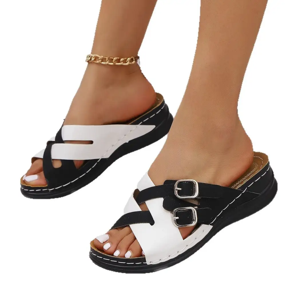 Cushioned Peep Toe Thick Sole Slide Sandals