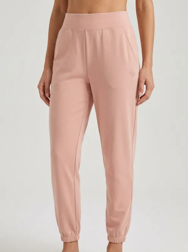 Women's Casual Minimalist Beige Leaf Logo Embroidered Joggers
