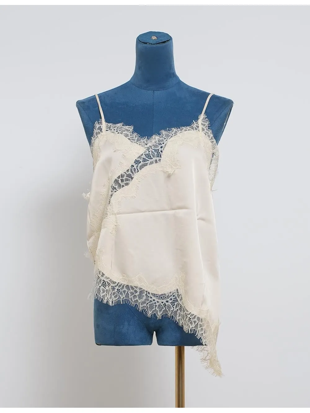 Satin Lace Trim V Neck Irregular Hem Cami Top